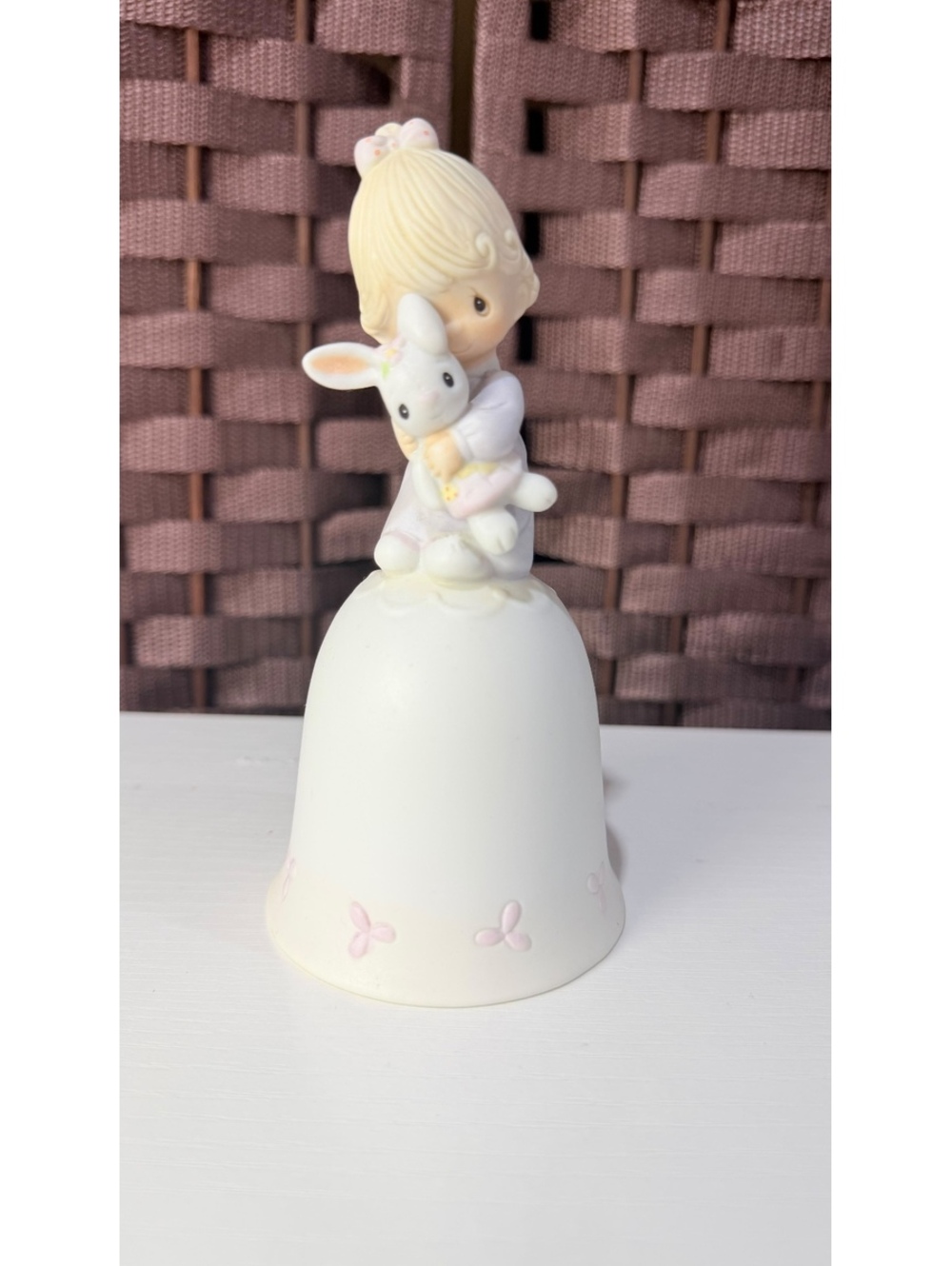 1980  Precious Moments BELL JESUS LOVES ME GIRL WITH BUNNY